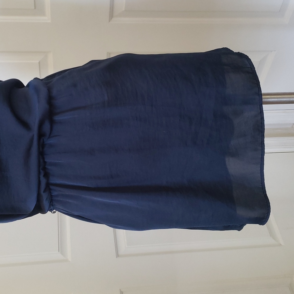 Vintage Y2K One Shoulder Satin Dress Sapphire Blue Ruffle Midi Size Medium - Picture 6 of 9